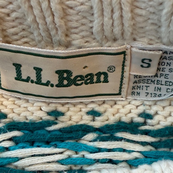 L.L. Bean Floral Heavy Cotton Sweater - Pink and Teal on Cream - Picture 4 of 6